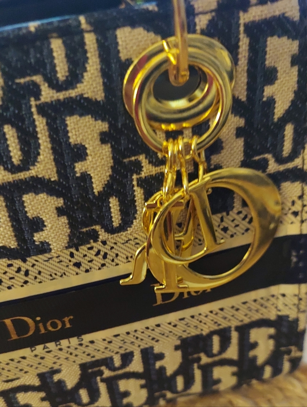 Mini Dior Navy and Beige Signature Mini Tote with Gold Hardware - Picture 2 of 7